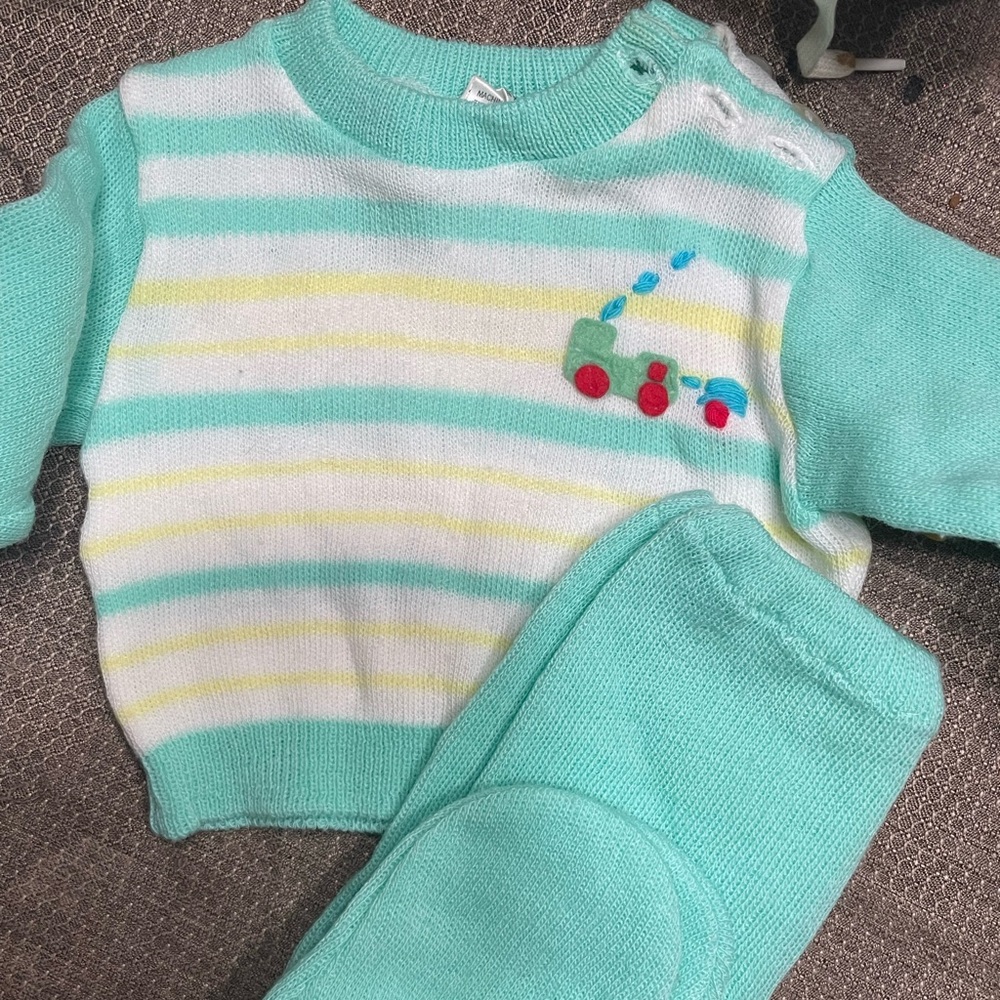 Striped Aqua and White Kids Sweater Set